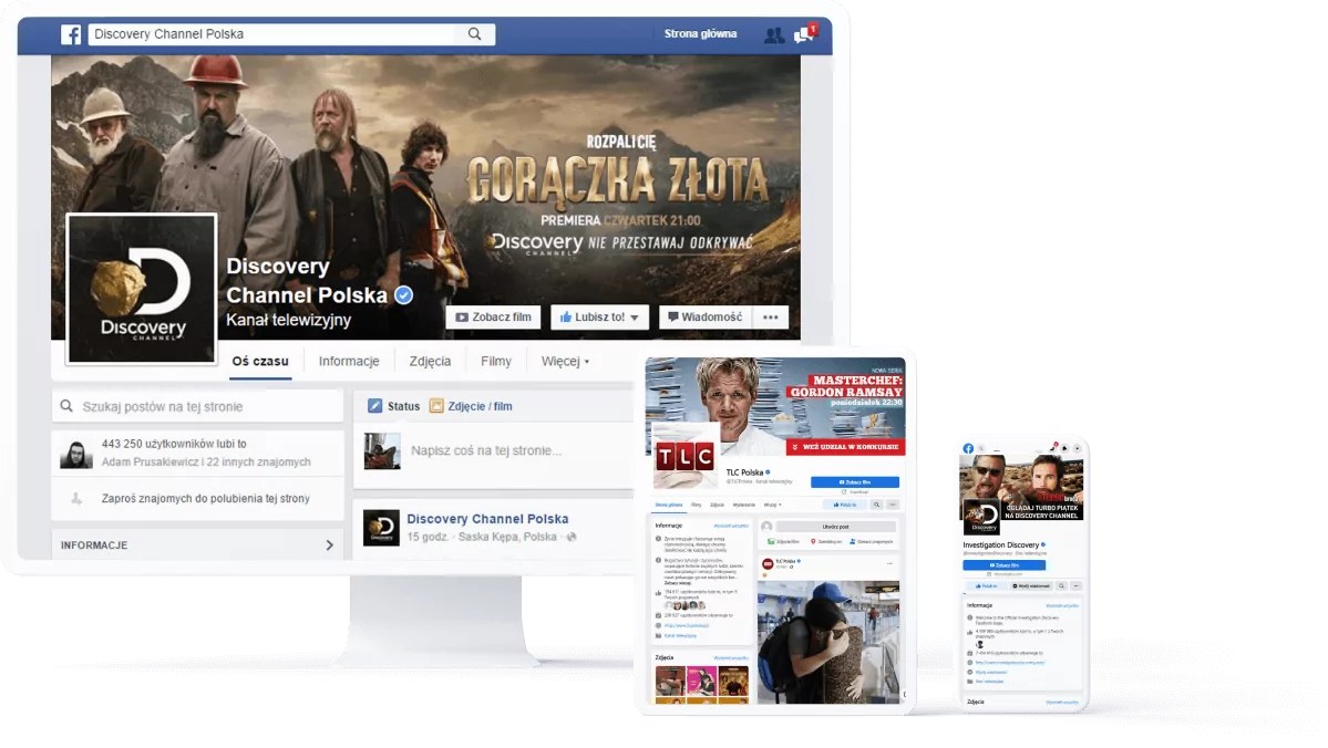 Jesteśmy założycielami profili na FB takich marek jak: <br/>Discovery Channel Polska, TLC Polska, ID