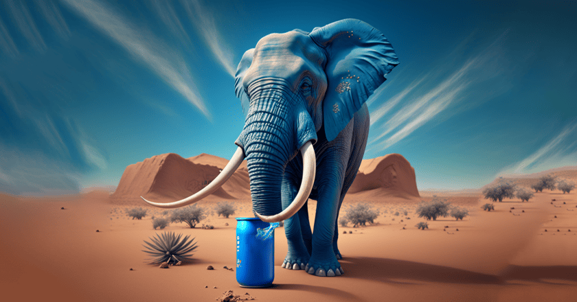 Ilustracja ze słoniem na pustyni